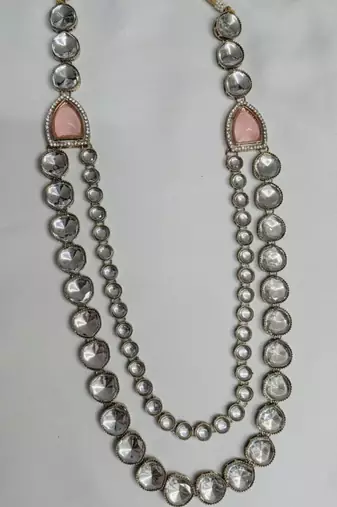 Pink antique gold-plated agate stone kundan dula mala Men Jewellery