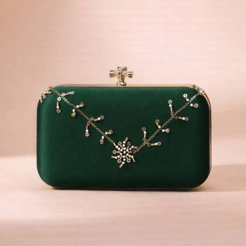 Dark green based floral sequins embrodiery clutch bag for women with detachable strap 1