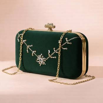 Dark green based floral sequins embrodiery clutch bag for women with detachable strap 2