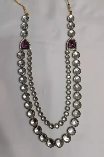 Purple antique gold-plated agate stone kundan dula mala Men Jewellery