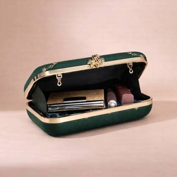 Dark green based floral sequins embrodiery clutch bag for women with detachable strap 3