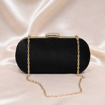 Black based plain velvet fabric clutch bag for women with detachable strap 1