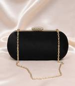 Black based plain velvet fabric clutch bag for women with detachable strap