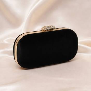 Black based plain velvet fabric clutch bag for women with detachable strap 2