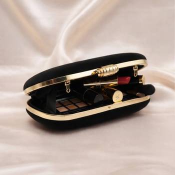Black based plain velvet fabric clutch bag for women with detachable strap 3
