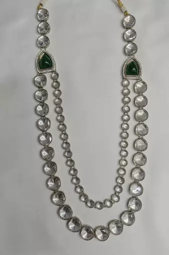 Green antique gold-plated agate stone kundan dula mala Men Jewellery