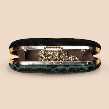 Dark green based plain velvet fabric clutch bag for women with detachable strap 3