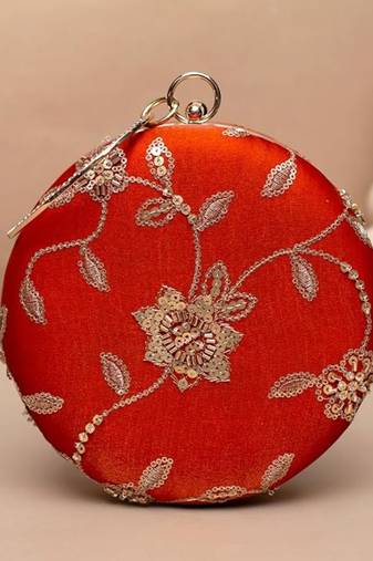 Regal orange  blossom clutch bag for women with detachable strap