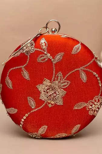 Regal orange  blossom clutch bag for women with detachable strap