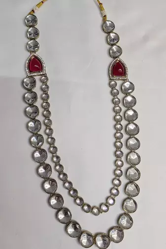 Maroon antique gold-plated agate stone kundan dula mala Men Jewellery