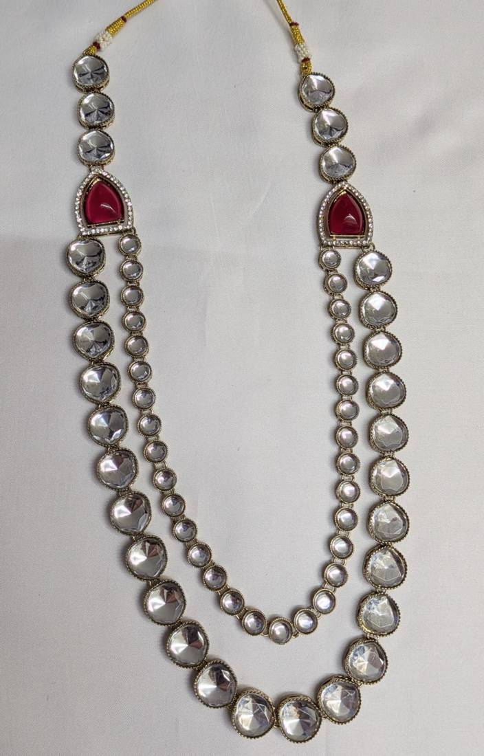 Maroon antique gold-plated agate stone kundan dula mala Men Jewellery