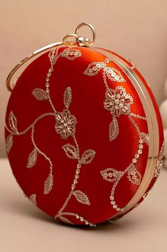 Regal orange  blossom clutch bag for women with detachable strap