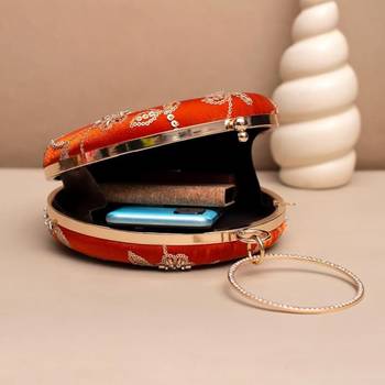 Regal orange  blossom clutch bag for women with detachable strap 3