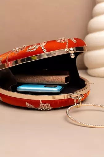 Regal orange  blossom clutch bag for women with detachable strap