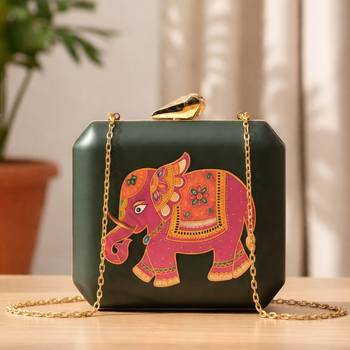 Royal elephant printed clutch bag for women with detachable strap 1