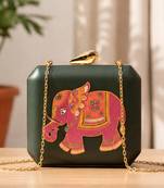 Royal elephant printed clutch bag for women with detachable strap