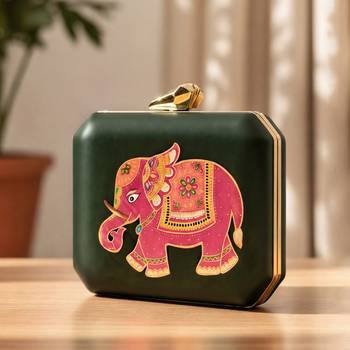 Royal elephant printed clutch bag for women with detachable strap 2