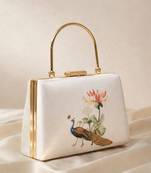 Peacock with flower printed clutch bag for women with detachable strap for women