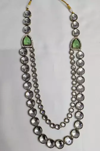 Pista antique gold-plated agate stone kundan dula mala Men Jewellery