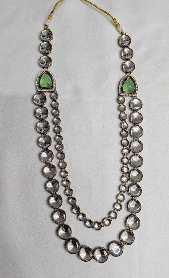 Pista antique gold-plated agate stone kundan dula mala Men Jewellery