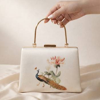 Peacock with flower printed clutch bag for women with detachable strap for women 2