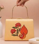Madhubani peacock printed clutch bag for women with detachable strap