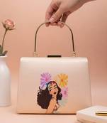 Multicolored flowers with girl printed clutch bag for women with detachable strap