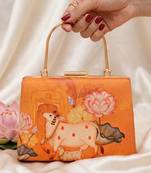 Divine cow lotus hand printed clutchbag for women with detachable strap
