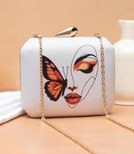 Butterfly face abstract beauty printed  clutch bag for women with detachable strap