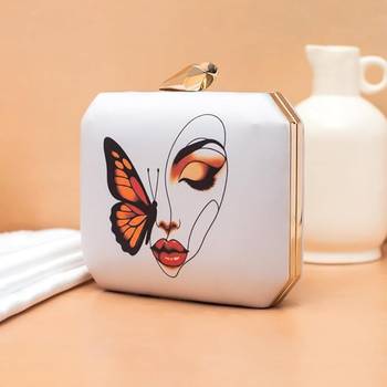 Butterfly face abstract beauty printed  clutch bag for women with detachable strap 2