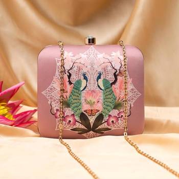 Royal peacock printed clutch for women with detachable chain 1