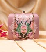 Royal peacock printed clutch for women with detachable chain