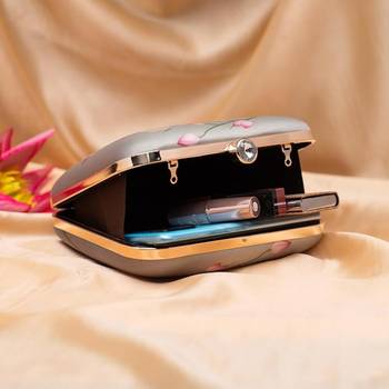 Lotus and peacock printed clutch bag for women with detachable strap 3