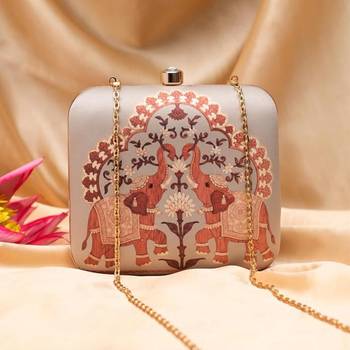Royal elephant heritage motif printed clutch for women 1