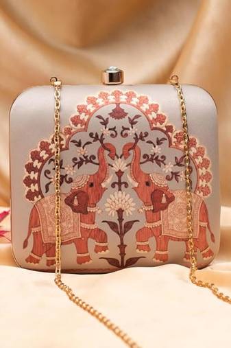Royal elephant heritage motif printed clutch for women