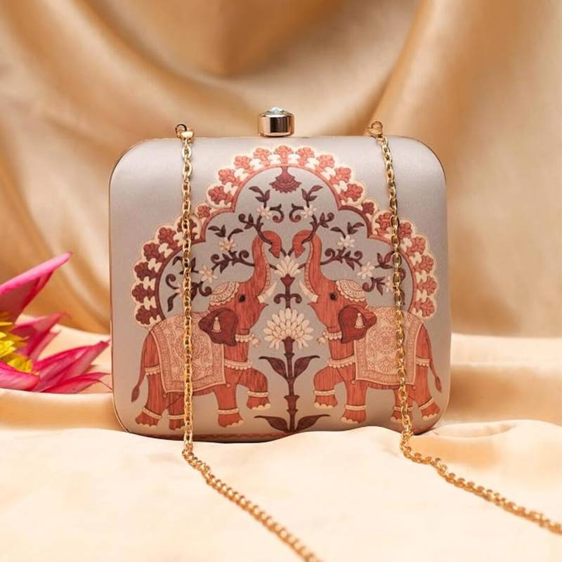 Royal elephant heritage motif printed clutch for women