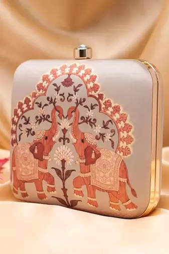 Royal elephant heritage motif printed clutch for women