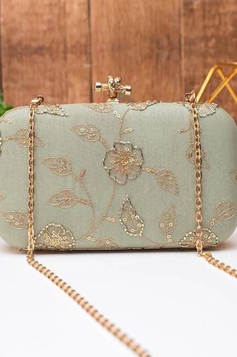 Royal olive pastel blossom clutch bag for women with detachable strap