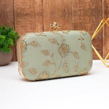 Royal olive pastel blossom clutch bag for women with detachable strap 2
