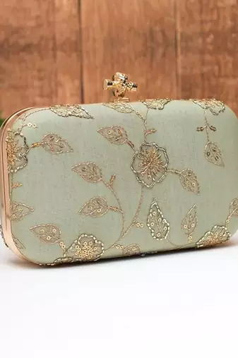 Royal olive pastel blossom clutch bag for women with detachable strap