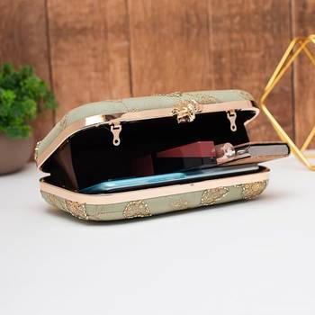 Royal olive pastel blossom clutch bag for women with detachable strap 3