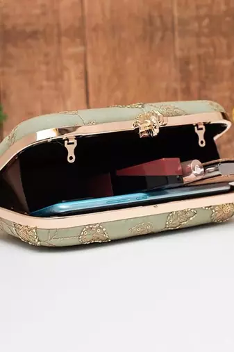 Royal olive pastel blossom clutch bag for women with detachable strap