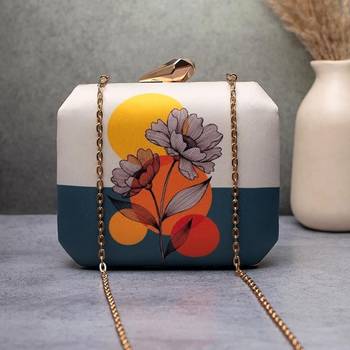 Floral modern art printed clutch bag for women with detachable chain 1