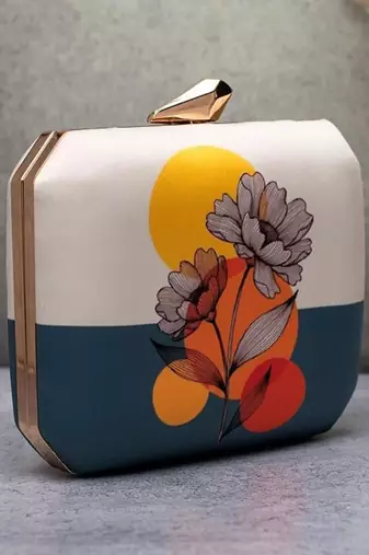 Floral modern art printed clutch bag for women with detachable chain