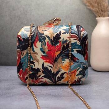 Multi - color floral pattern printed clutch for women with detachable strap 1