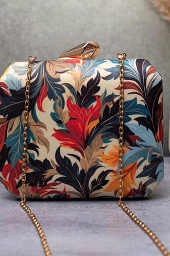 Multi - color floral pattern printed clutch for women with detachable strap
