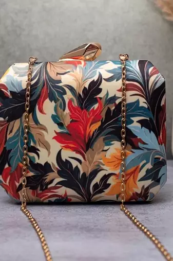 Multi - color floral pattern printed clutch for women with detachable strap