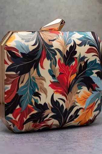 Multi - color floral pattern printed clutch for women with detachable strap