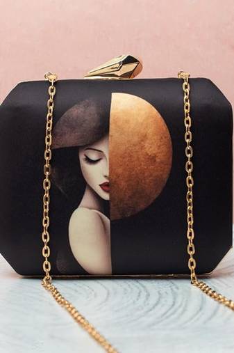 Abstract face art printed clutch bag for women with detachable strap
