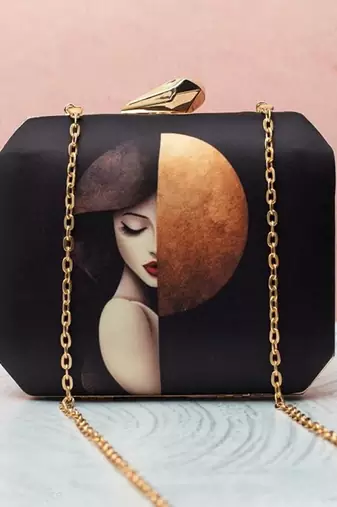 Abstract face art printed clutch bag for women with detachable strap